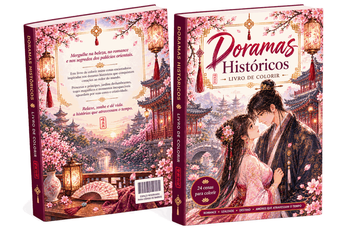 Capa e contracapa do livro de colorir Doramas Históricos